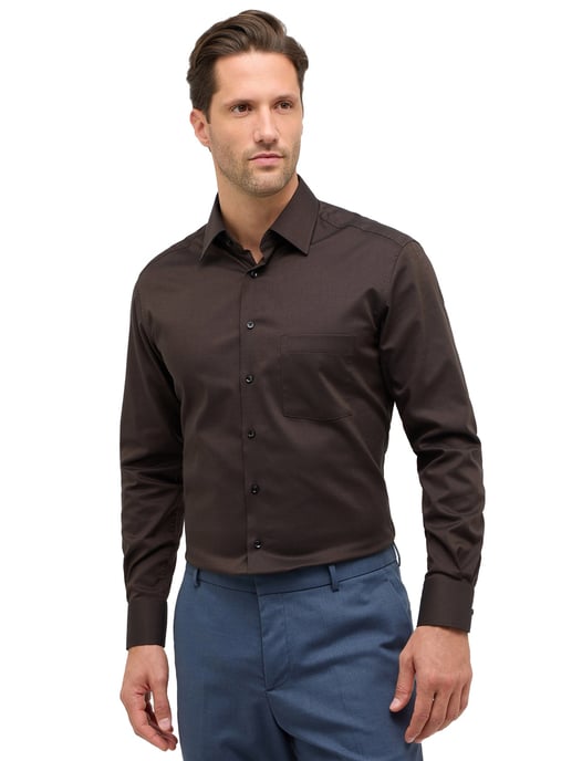 Eterna bruin overhemd effen katoen normale fit - Image 1
