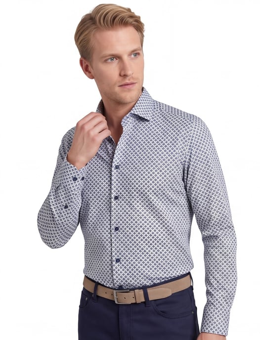 Olymp overhemd blauw geprint modern fit katoen - Image 1