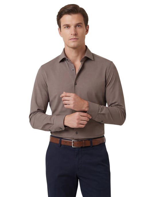 Business overhemd Cavallaro Napoli bruin semi-wide spread boord - Image 1