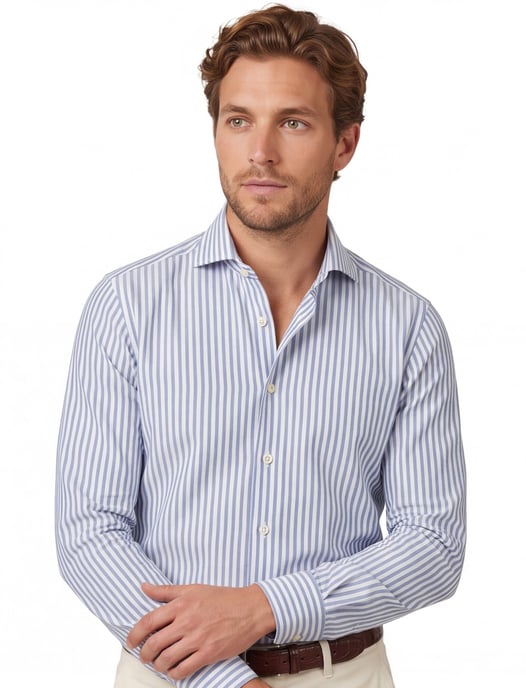 Profuomo overhemd blauw gestreept strijkvrij - Image 1