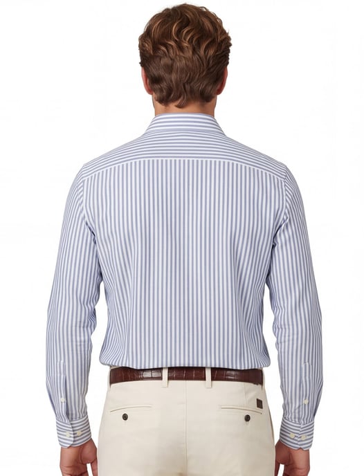 Profuomo overhemd blauw gestreept strijkvrij - Image 2