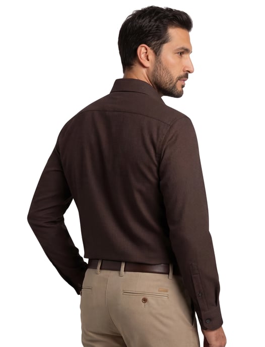 Olymp Comfort Fit overhemd strijkvrij bruin fijn geprint borstzak - Image 2