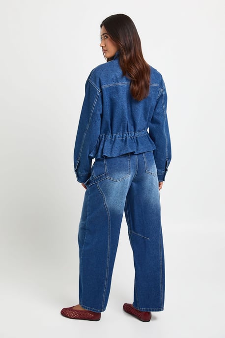 Funnel Neck Denim Jacket With Cinch Waist Detail - Image 2