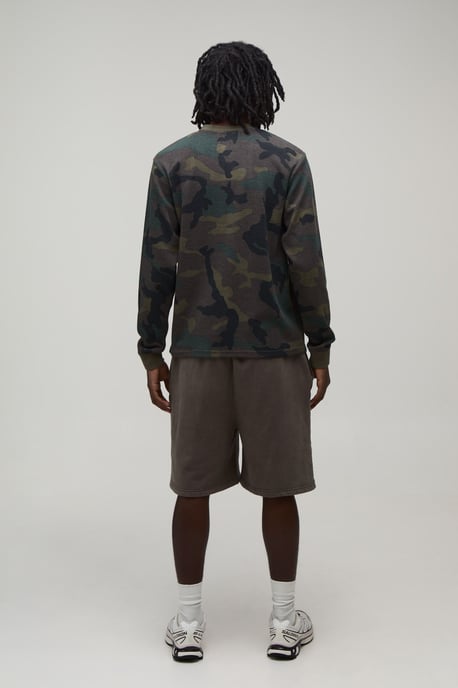 Regular Fit Waffle Henley Camo Long Sleeve T-Shirt - Image 2