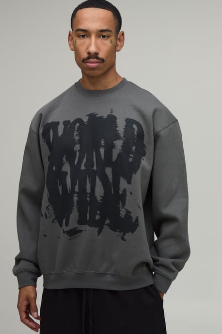 Charcoal Oversized Graffiti Print Sweatshirt - Image 1
