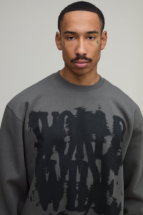 Charcoal Oversized Graffiti Print Sweatshirt - Image 2