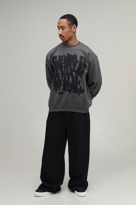 Charcoal Oversized Graffiti Print Sweatshirt - Image 4
