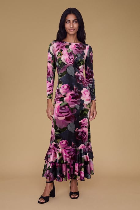 Petite Velvet Rose Print Maxi Dress - Image 1