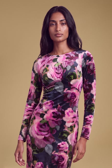 Petite Velvet Rose Print Maxi Dress - Image 3