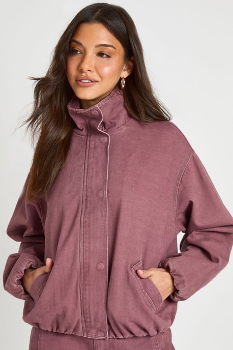 Funnel Neck Denim Bomber Jacket - Image 1