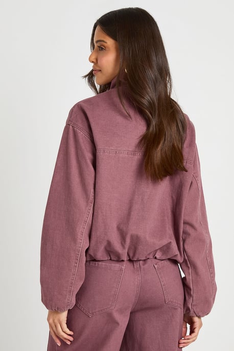 Funnel Neck Denim Bomber Jacket - Image 2