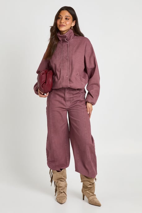 Funnel Neck Denim Bomber Jacket - Image 3