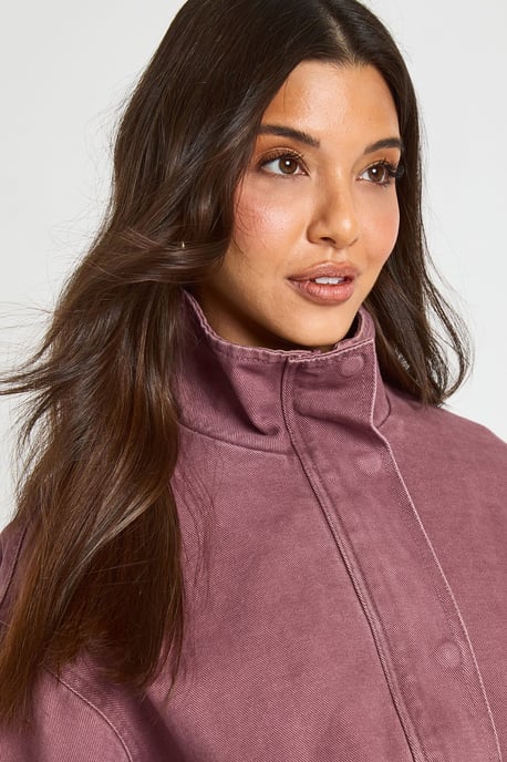 Funnel Neck Denim Bomber Jacket - Image 4