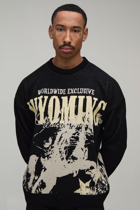 Relaxed Western Jacquard Knitted Jumper - Image 1