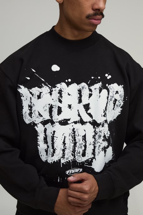 Black Oversized Boxy Worldwide Graffiti Print Sweatshirt - Image 4