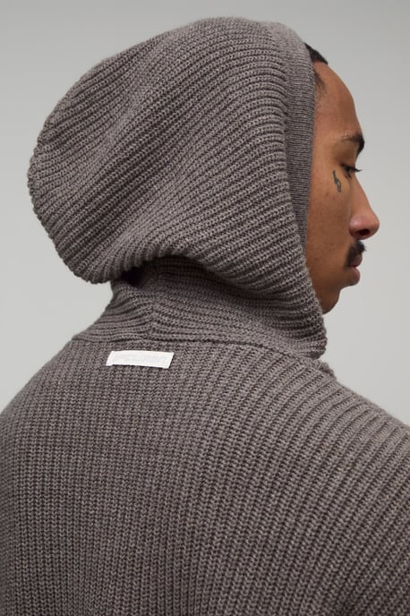 Relaxed Boxy Wool Blend Ribbed Knitted Hoodie - Image 3