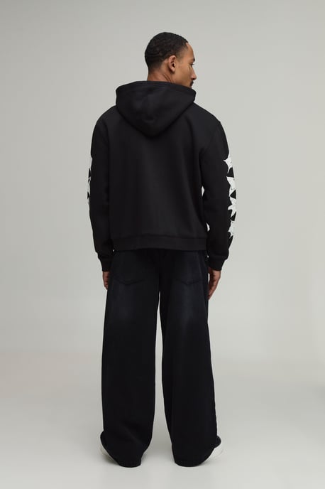 Black Oversized Boxy Spider Doodle Print Zip Through Hoodie - Image 3
