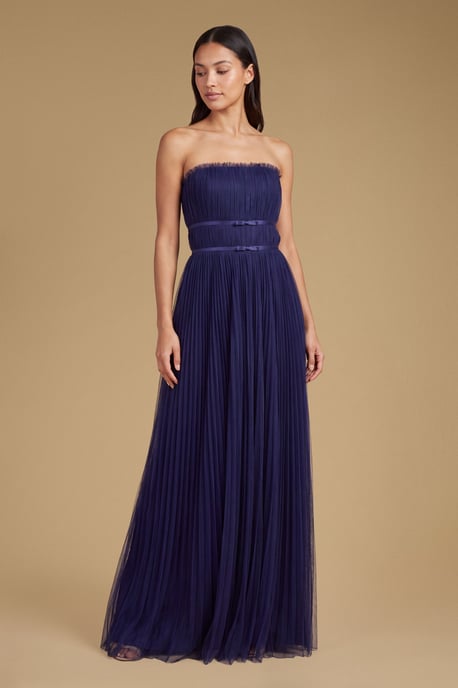 Mini Bow Bandeau Mesh Bridesmaid Maxi Dress - Image 1