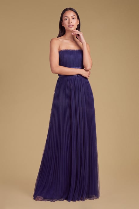 Mini Bow Bandeau Mesh Bridesmaid Maxi Dress - Image 3