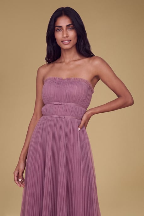 Petite Mini Bow Bandeau Mesh Bridesmaid Maxi Dress - Image 4