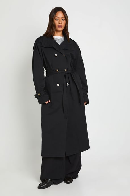 Tall Funnel Neck Double Breasted Trench - Image 1
