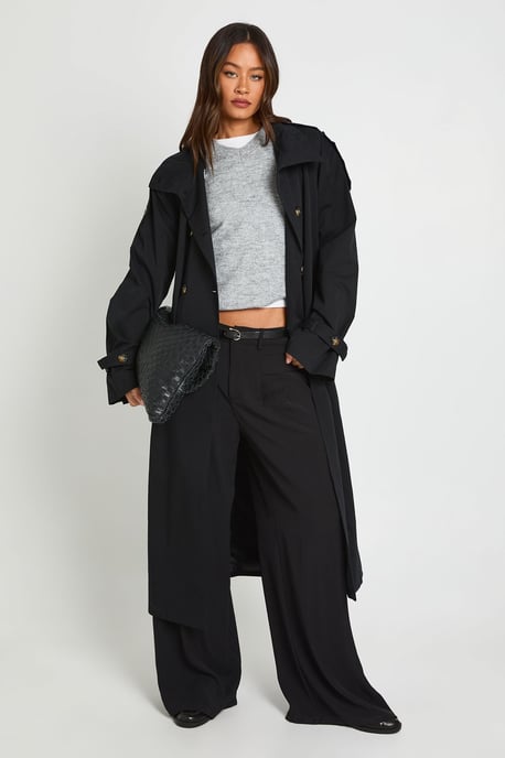 Tall Funnel Neck Double Breasted Trench - Image 2