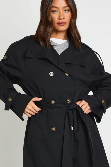 Tall Funnel Neck Double Breasted Trench - Image 4