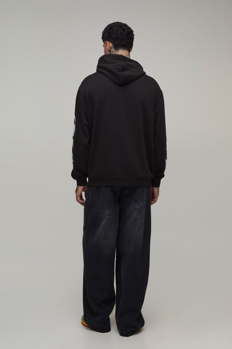 Tall Black Oversized Moto Print Hoodie - Image 2