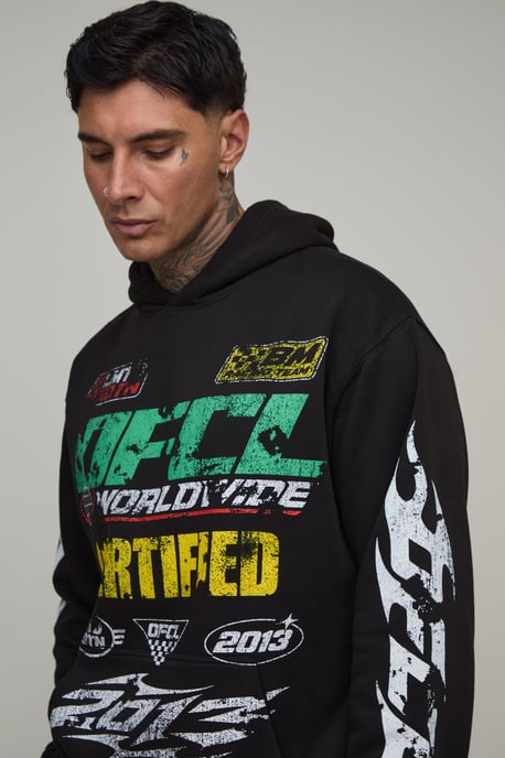 Tall Black Oversized Moto Print Hoodie - Image 3