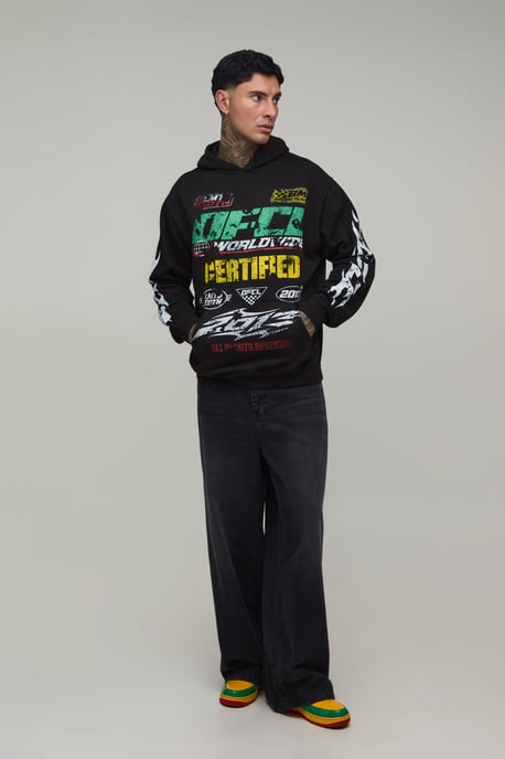 Tall Black Oversized Moto Print Hoodie - Image 4