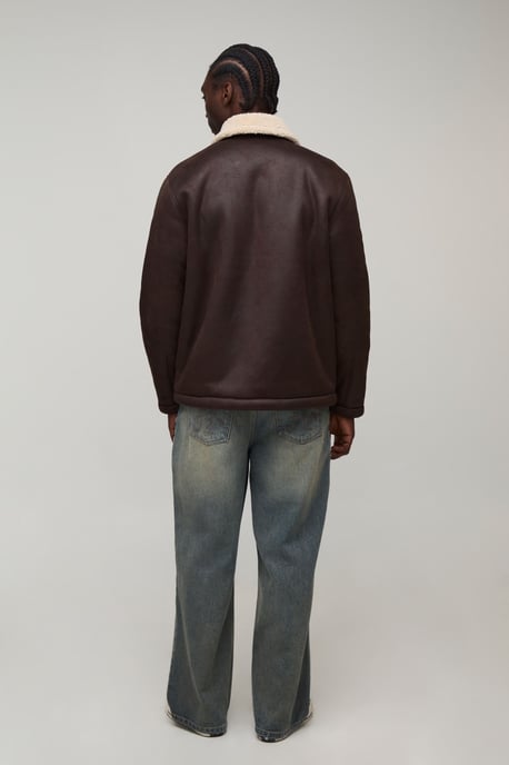 Tall Faux Suede Aviator Jacket In Brown - Image 2