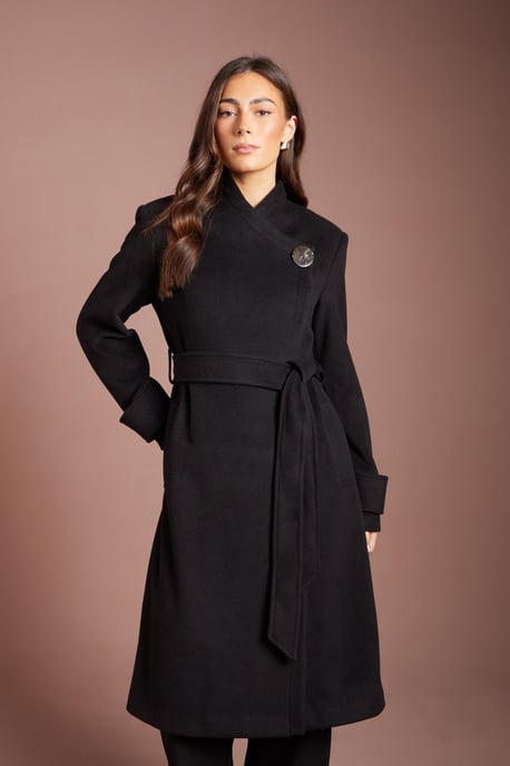 Asymmetric Wrap Wool Look Midi Coat - Image 2