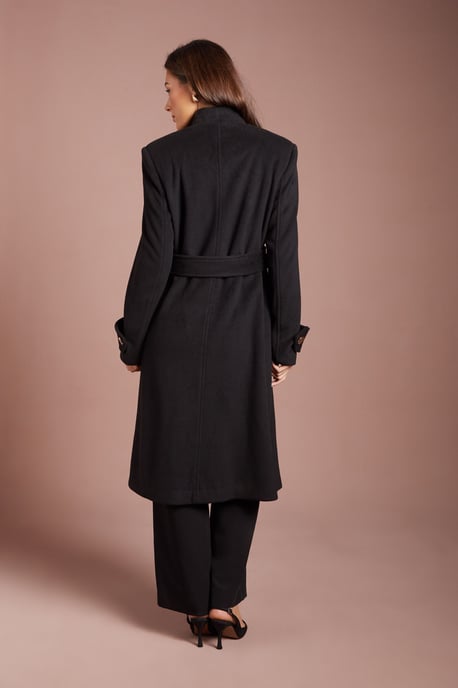 Asymmetric Wrap Wool Look Midi Coat - Image 3