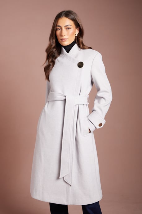 Asymmetric Wrap Wool Look Midi Coat - Image 2