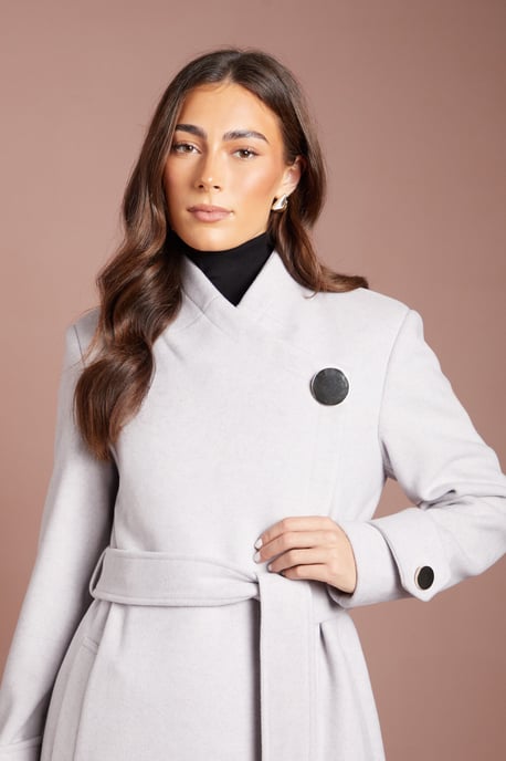 Asymmetric Wrap Wool Look Midi Coat - Image 4