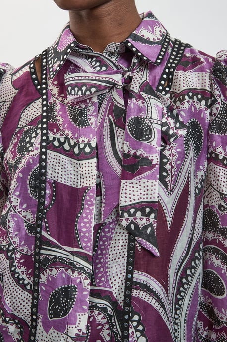 Floral Printed Studded Long Sleeve Blouse - Image 2