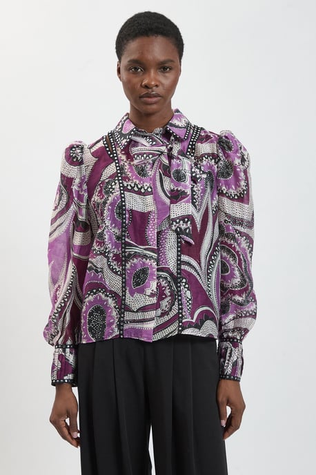 Floral Printed Studded Long Sleeve Blouse - Image 3