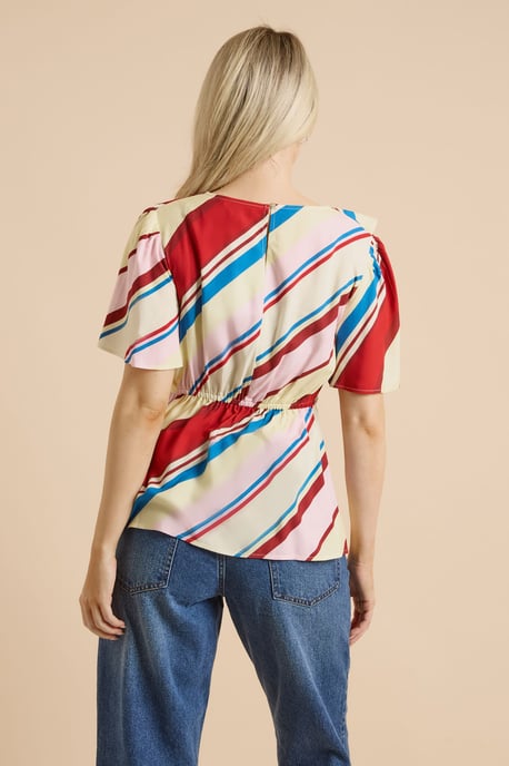 Stripe Frill Neckline Angel Sleeve Blouse - Image 3