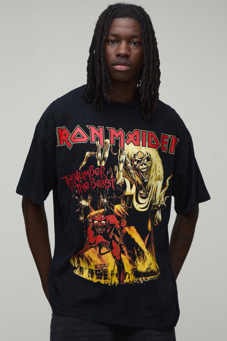 Oversized Iron Maiden Acid Wash License Print T-shirt - Image 1