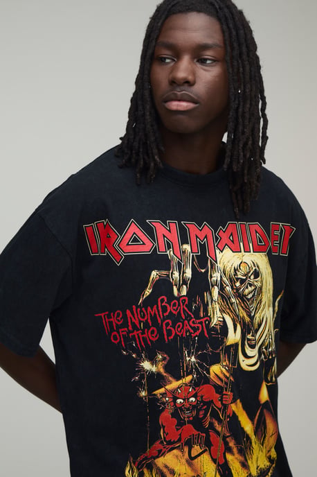 Oversized Iron Maiden Acid Wash License Print T-shirt - Image 3