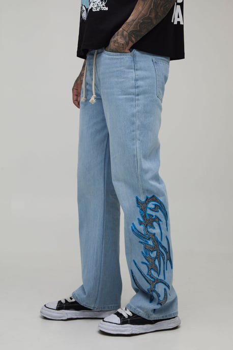 Tall Rope Belted Embellished Printed Flared Jeans - Image 1