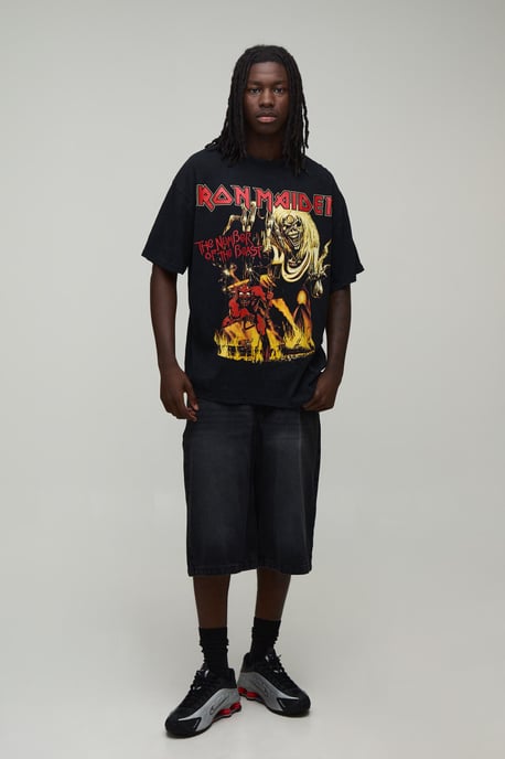 Oversized Iron Maiden Acid Wash License Print T-shirt - Image 4