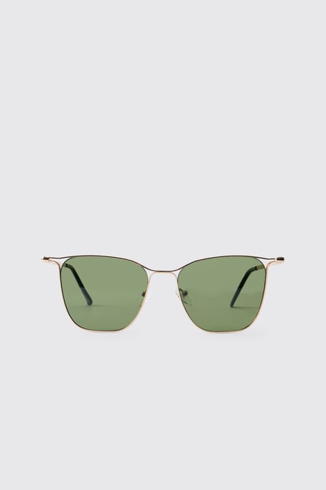 Gold Frame Green Lens Square Sunglasses - Image 1