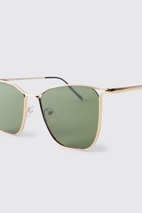Gold Frame Green Lens Square Sunglasses - Image 3