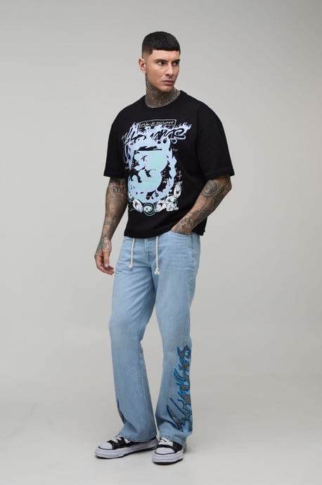 Tall Rope Belted Embellished Printed Flared Jeans - Image 4