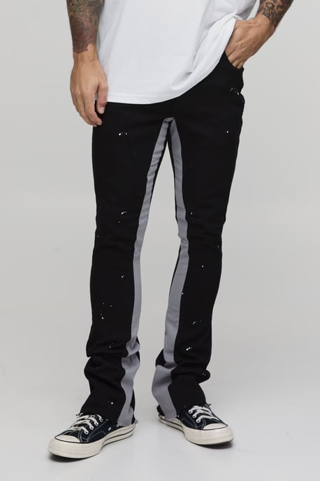 Skinny Stacked Flare Paint Splatter Gusset Trouser - Image 1