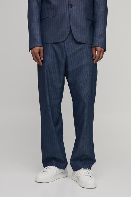 Striped Denim Look Relaxed Fit Tailored Trousers - Image 1