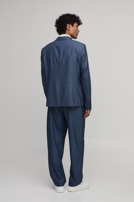Striped Denim Look Relaxed Fit Tailored Trousers - Image 3