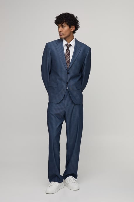 Striped Denim Look Relaxed Fit Tailored Trousers - Image 4