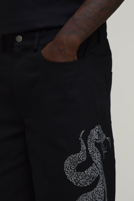 Relaxed Fit Longline Rhinestone Snake Short - Image 3